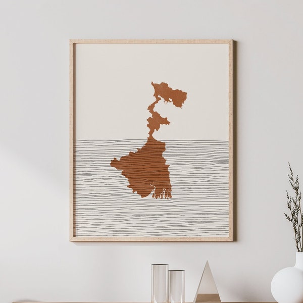 West Bengal Art - India Map Silhouette, Wall Art & Decor - State of West Bengal Print