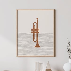 Boho Trumpet Art - Trumpet Wall Art / Decor, Minimalist Trumpet Player Poster, Music Print - Trumpet Gift