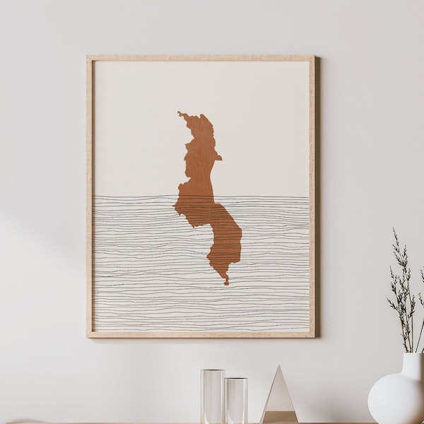 Malawi Print - Boho Malawi Wall Art and Decor, Country Travel Poster, Malawi Map Silhouette and Gift Idea