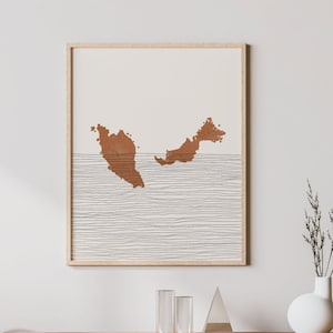 Impresión de Malasia: arte de pared y decoración boho de Malasia, póster de viaje por el país, silueta de mapa de Malasia e idea de regalo