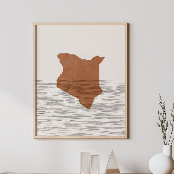 Kenya Print - Boho Kenya Wall Art and Decor, Country Travel Poster, Kenya Map Silhouette and Gift Idea