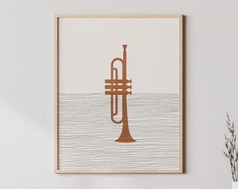 Boho Trumpet Art - Trumpet Wall Art / Decor, Minimalist Trumpet Player Poster, Music Print - Trumpet Gift