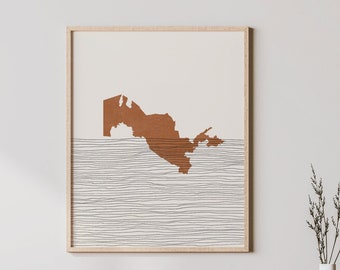 Uzbekistan Print - Boho Uzbekistan Wall Art and Decor, Country Travel Poster, Uzbekistan Map Silhouette and Gift Idea