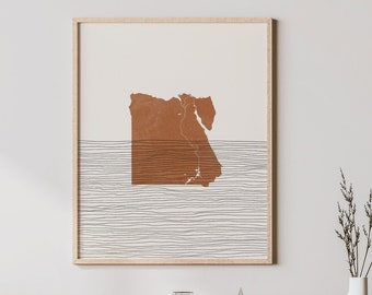 Ägypten Print - Boho Ägypten Wandkunst und Dekor, Landreise Poster, Ägypten Karte Silhouette und Geschenkidee