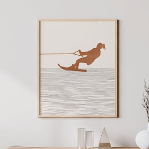 Boho Water Skiing Art - Water Skiing Wall Art / Decor, Minimalist Water Skier Poster, Girl Water Skier Print - Water Skiing Gift