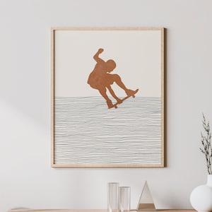 Boho Skateboarder Print - Skateboarder Wall Art / Decor, Minimalist Skateboarding Poster, Boy Skateboarder Illustration