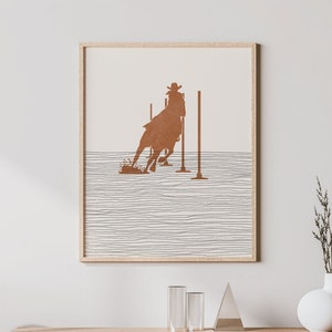Boho Pole Bending Art - Pole Bending Wall Art / Decor, Minimalist Horse Riding Poster, Cowgirl Horse Riding Print - Pole Bending Gift