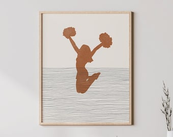 Boho Cheerleader Print - Cheer Wall Art / Decor, Minimalist Cheerleading Poster, Girl Cheerleader Illustration, Teammate Gift