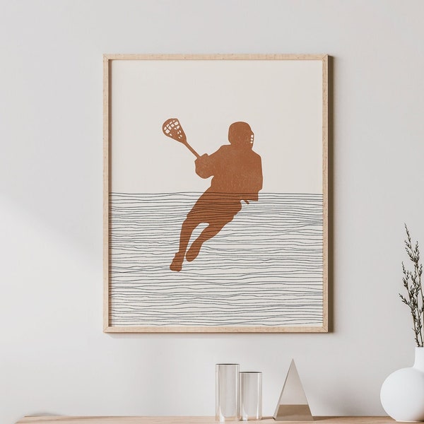 Boho Lacrosse Player Print - Lacrosse Player Wall Art / Decor, Minimalist Lacrosse Poster, Boy Lacrosse Player Illustration, Teammate Gift