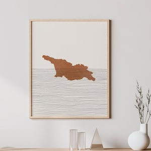 Stampa Georgia - Arte e decorazione da parete Boho Georgia, poster di viaggio in campagna, silhouette della mappa della Georgia e idea regalo