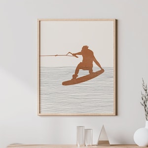 Boho Wakeboarder Print - Wakeboarder Wand Kunst / Dekor, minimalistisches Poster, Wakeboarden Illustration