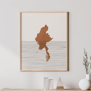 Myanmar Print - Boho Myanmar Wall Art and Decor, Country Travel Poster, Myanmar Map Silhouette and Gift Idea