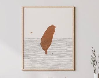Impresión de Taiwán: arte de pared y decoración boho de Taiwán, póster de viaje por el país, silueta de mapa de Taiwán e idea de regalo