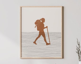 Boho Hiking Art - Hiking Wall Art / Decor, Minimalist Hiker  Poster, Girl Hiker  Print - Hiking Gift