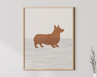 Boho Corgi Art - Corgi Wall Art / Decor, Minimalist Dog Poster, Corgi Owner Print - Corgi Gift