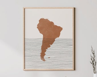 South America Art - Boho South America Wall Art and Decor, Map of South America - Travel Poster, South American Continent Silhouette