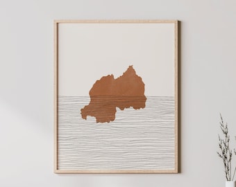 Rwanda Print - Boho Rwanda Wall Art and Decor, Country Travel Poster, Rwanda Map Silhouette and Gift Idea