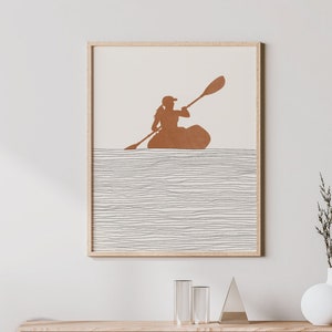 Boho Kayaking Art - Kayaking Wall Art / Decor, Minimalist Kayaker Poster, Girl Kayaker Print - Kayaking Gift - Lake House Art