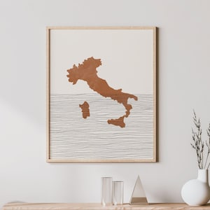 Impression d'Italie - Art mural et décoration bohèmes en Italie, affiche de voyage dans le pays, silhouette de carte d'Italie et idée cadeau