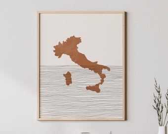 イタリアのプリント - ボヘミアン イタリアの壁アートと装飾、カントリー トラベル ポスター、イタリアの地図のシルエットとギフトのアイデア