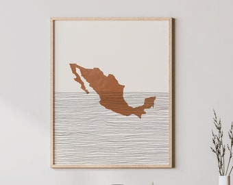 Mexico Print - Boho Mexico Wall Art and Decor, Country Travel Poster, Mexico Map Silhouette and Gift Idea