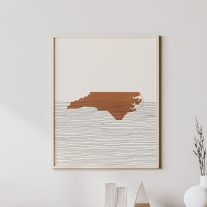 Boho Decor - North Carolina Mid Century Wall Art, Minimalist Art and Abstract Print, North Carolina State Map Print