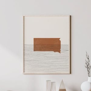 Boho Decor - South Dakota Mid Century Wall Art, arte minimalista e stampa astratta, stampa della mappa dello stato del South Dakota