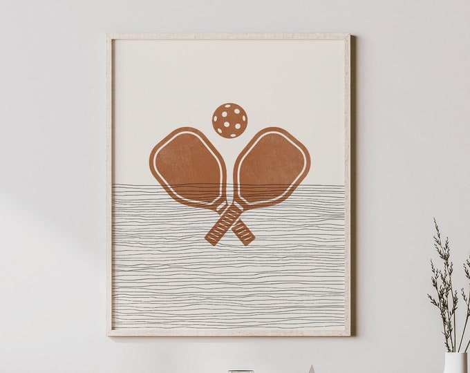 Boho Pickleball Print - Pickleball Wall Art / Decor, Minimalist Poster, Pickleball Paddles Illustration, Gift Idea