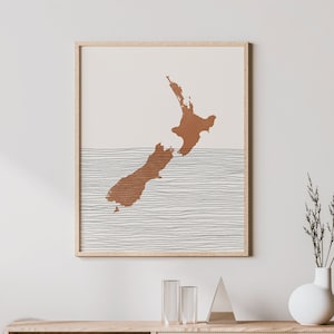 New Zealand Print - Boho New Zealand Wall Art and Decor, Country Travel Poster, New Zealand Map Silhouette and Gift Idea
