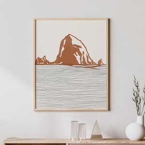 Boho Haystack Rock Art Print - Cannon Beach, Oregon - Haystack Rock Outline / Silhouette - Wall Art, Travel Poster