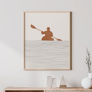 Boho Kayaking Art - Kayaking Wall Art / Decor, Minimalist Kayaker Poster, Boy Kayaker Print - Kayaking Gift, Ocean / White Water Kayaking