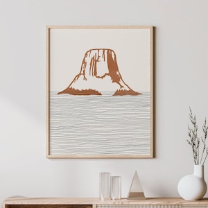 Boho Devils Tower Art Print - Devil&#39;s Tower National Monument, Wyoming - Devils Tower Outline / Silhouette - Wall Art, Travel Poster