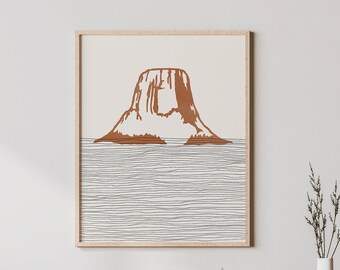 Boho Devils Tower Art Print - Devil's Tower National Monument, Wyoming - Devils Tower Outline / Silhouette - Wall Art, Travel Poster