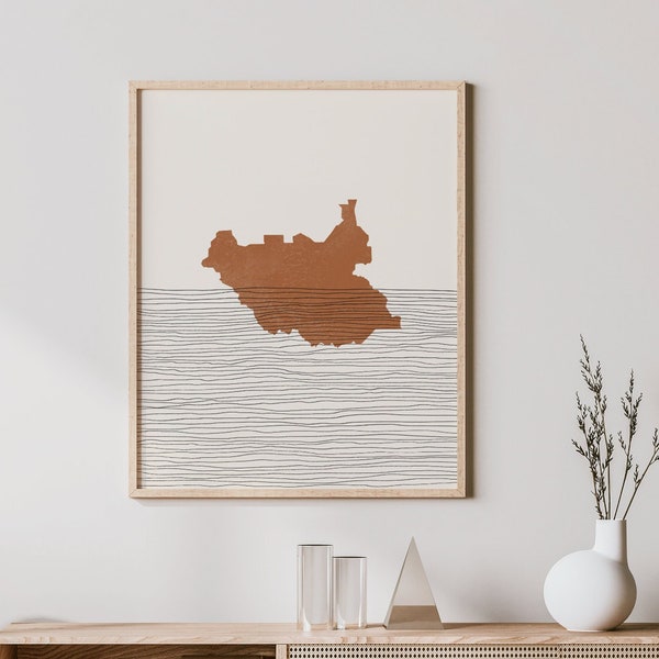South Sudan Print - Boho South Sudan Wall Art and Decor, Country Travel Poster, South Sudan Map Silhouette and Gift Idea
