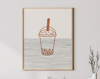 Boho Bubble Tea Print - Bubble Tea Wall Art / Decor, Minimalist Poster, Boba Tea Illustration, Gift Idea