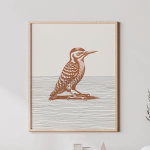 Sztuka dzięcioła - wydruk z ptakiem dzięciołem - wystrój w stylu boho / minimalistyczna sztuka ścienna, prezenty z ptakami - sztuka ścienna z ptakami