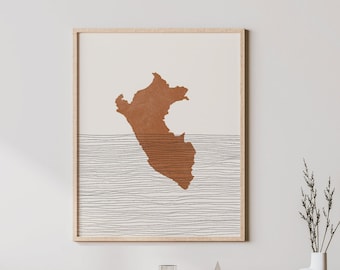 Peru Print - Boho Peru Wall Art and Decor, Country Travel Poster, Peru Map Silhouette and Gift Idea