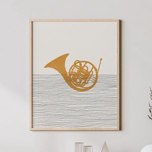 French Horn Art - French Horn Player Gift - Boho Music Poster, French Horn Print, Gift for French Hornist - Orhcestra Instrument Picture