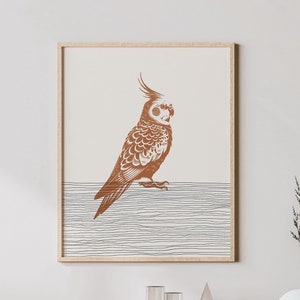 Cockatiel Art - Cockatiel Bird Print - Boho Style Decor / Minimalist Wall Art, Bird Gifts - Bird Wall Art