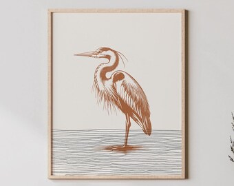 Reiher Kunst - Reiher Vogel Druck - Dekor im Boho-Stil / Minimalistische Wandkunst, Vogel Geschenke - Vogel Wandkunst