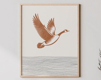 Goose Art - Canada Goose Bird Print - Boho Style Decor / Minimalist Wall Art, Bird Gifts - Bird Wall Art