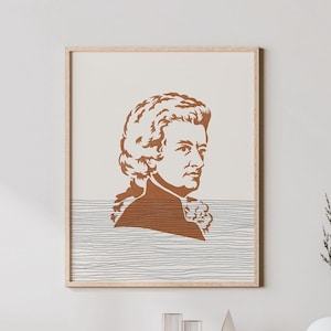 Mozart Wall Art - Portrait of Wolfgang Amadaeus Mozart, Minimalist Mozart Print - Boho Music Decor
