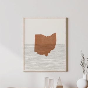 Ohio Boho Decor - Ohio Mid Century Wall Art, Minimalist Art and Abstract Print, Ohio State Map Print