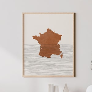 Impression France - oeuvre d'art murale bohème en France, affiche de voyage dans le pays, silhouette de carte de France et idée cadeau, décoration française