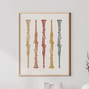 Clarinet Art - Clarinet Player Gift - Boho Music Poster, Clarinet Print, Gift for Clarinetist - Orhcestra Instrument Picture