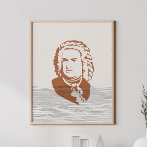 Bach Wall Art - Portrait of Johann Sebastian Bach, Minimalist Bach Print - Boho Music Decor