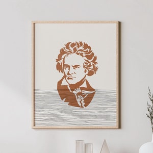 Beethoven Wall Art - Portrait of Ludwig Van Beethoven, Minimalist Beethoven Print - Boho Music Decor