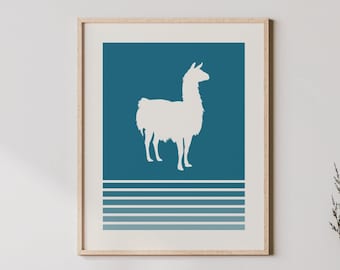 Llama Art -  Print, Retro Colored Llama Poster, Llama Wall Decor, Alpaca Wall Art