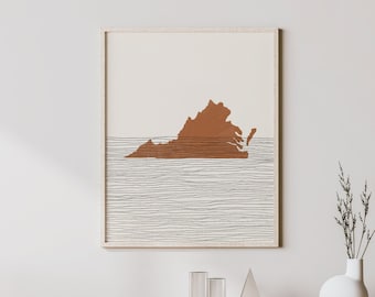Boho Decor - Virginia Mid Century Wall Art, Minimalist Art and Abstract Print, Virginia State Map Print