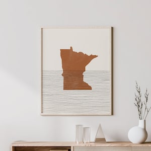 Boho Decor - Minnesota Mid Century Wall Art, Minimalist Art and Abstract Print, Minnesota State Map Print